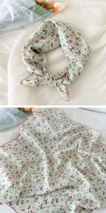 Cotton linen floral square headscarf, versatile retro neckerchief for women's daily wear.