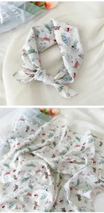 Cotton linen cute puppy print square scarf retro neckerchief women small bandana hair band