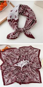 Cotton linen paisley square scarf for women, vintage red neckerchief and stylish accessory.