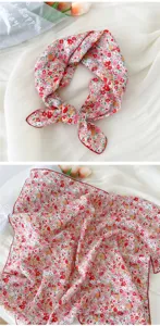 Floral print square scarf, lightweight summer neckerchief, stylish women accessory.