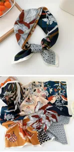 Cotton linen square scarf detail showcasing vintage floral pattern and elegant patchwork.