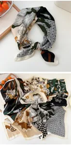 Cotton linen small square scarf floral patchwork neckerchief women fashion stylish accessory detail