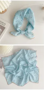 Blue gingham cotton linen small square scarf cherry print vintage aesthetic hair band neckerchief