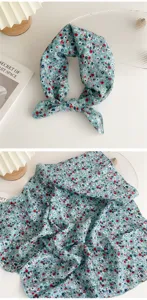 Cotton linen small floral square scarf for women, vintage style hair band and neck scarf.
