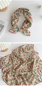 Floral cotton linen small square scarf women vintage floral neckerchief hair band