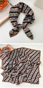 Retro horse print square scarf stylish neckerchief vintage carriage design autumn accessory