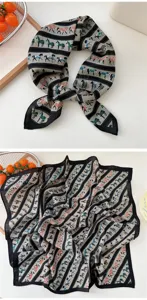 Cotton linen small square scarf elegant vintage horse print neckerchief stylish spring autumn