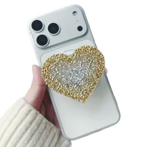 Elegant sparkling rhinestone heart-shaped magnetic phone grip stand for modern smartphones