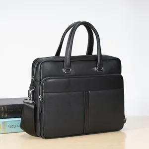 Borsa per laptop da uomo in vera pelle nera, ventiquattrore elegante di grande capacità.