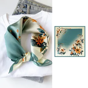 Spring and summer silk small square scarf with elegant Chinese style floral print, soft.