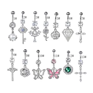 Fashion Zirconia Belly Button Ring 316 Stainless Steel Navel Piercing Jewelry For Women Heart Cross Butterfly Pendant Body Jewelry