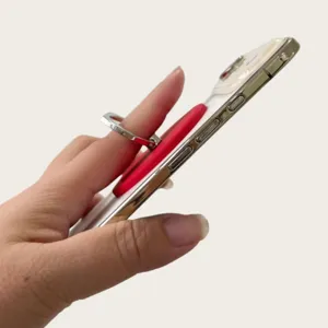 Universal red magnetic phone ring holder with durable silver metal kickstand for smartphones