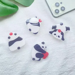 Cute panda acrylic phone grip set featuring four unique poses with 3D epoxy finish.