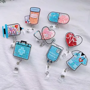 Schattige Badgehouder Jojo Acryl Drijfzand Pailletten ID Kaarthouder Medische Verpleegkunde Student Kaart Clip Voor Kantoor School Ziekenhuis