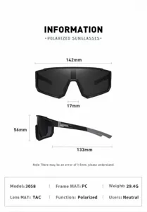 Especificaciones y dimensiones de las gafas de sol de ciclismo polarizadas con montura PC