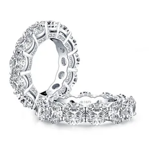 Detailed view of S925 sterling silver eternity band rings with clear stones