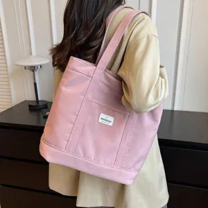 Bolso Tote de Lona para Mujer Gran Capacidad Color Sólido Bolso de Hombro para Conmutar Escuela Viajes Casual
