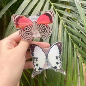 Dreamy Butterfly Acrylic Folding Cell Phone Stand Universal Telescopic Airbag Finger Grip Socket Transparent Desktop Holder