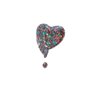 Sparkly glitter heart retractable badge reel clip for nurses and office workers
