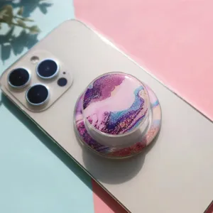 Detail of purple marble pattern expanding phone socket attached to a smartphone