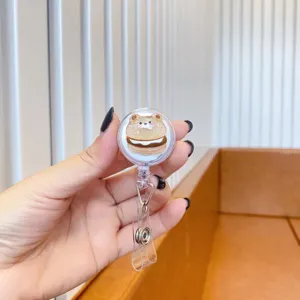 Retractable badge reel featuring a cute cartoon bear sandwich design for ID cards