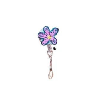 Cute cartoon sketchy flower retractable badge reel and ID card holder clip for nurse doctor