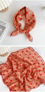 Cotton linen floral small square scarf for women, vintage spring autumn neckerchief hair band.
