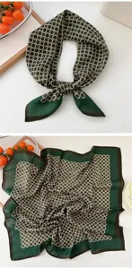 Cotton linen small square scarf for women, elegant geometric pattern neckerchief for spring.