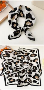 Leopard print square scarf for women, chic fashion neckerchief, stylish daily wear accessory.