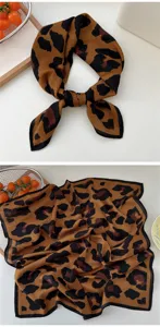 Cotton linen leopard print square scarf fashionable neckerchief for women spring