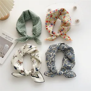 Cotton linen small square scarf set vintage floral paisley hair band neck wrap decor