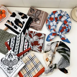 Cotton linen small square scarf stylish floral paisley neckerchief women fashion shawl top