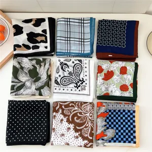 Cotton linen square scarf women fashion paisley floral neckerchief elegant small shawl scarf