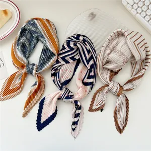 Pleated square scarf women versatile elegant neckerchief chic hair band fashion head wrap