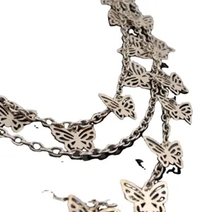 Multi-layer silver butterfly waist chain, punk pants chain for women fashion accessories.