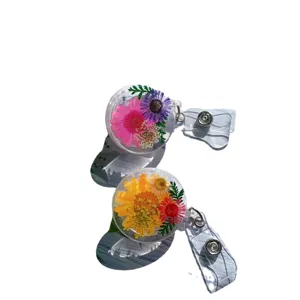 Handmade dried flower transparent resin badge reel for nurses and office staff accessories