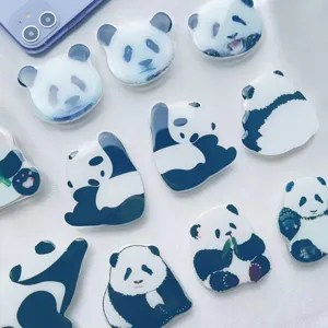 Multiple cute panda patterns on acrylic collapsible phone sockets for smartphones