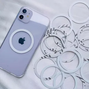 White universal MagSafe metal magnetic ring sticker for wireless charging phone cases