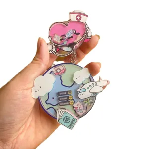 Cute cartoon acrylic shaker badge reel with nurse and travel themes