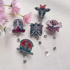 Bobina per Badge Retrattile in Acrilico Glitterato Porta Tessera Identificativa Motivo Divertente Radiologia Scheletro Mucca per Infermiere