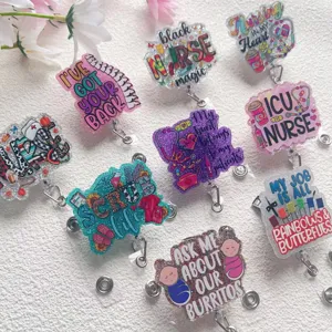 Bunte Glitzer-Acryl-Ausweishalter mit medizinischen Krankenschwester-Designs für Ausweise
