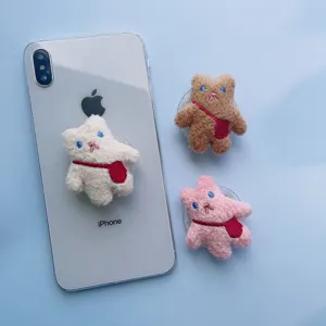 Support de téléphone pliable ours en peluche mignon rose, marron et blanc