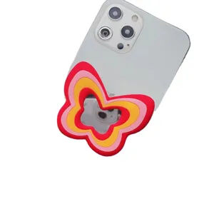 Soporte de silicona para móvil con forma de mariposa y espejo en funda blanca