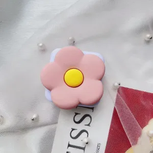 Schattige roze bloem telefoonhouder en inklapbare spiegelstandaard, draagbaar bureauaccessoire