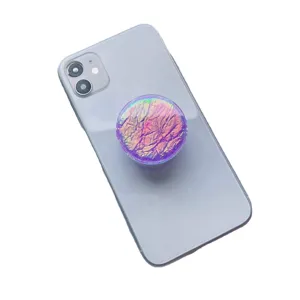 Glänzender irisierender holografischer runder Handy-Grip mit Faltenstruktur auf der Rückseite
