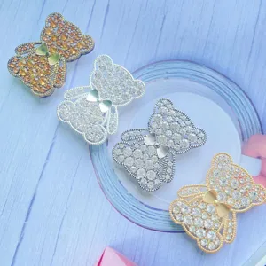 Supporto Presa Cellulare Orso Strass Impugnatura Espandibile per Scrivania Supporto Pieghevole per Cellulare Con Fiocco Metallico