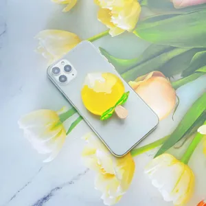 Close-up van een hars telefoonhouder in de vorm van een fruitijsje