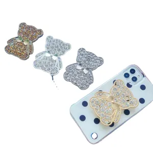 Supporto per telefono a forma di orsetto con strass e fiocco carino in vari colori vivaci