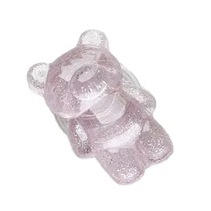 Supporto per telefono a forma di orsetto glitter rosa con cuscino d'aria telescopico