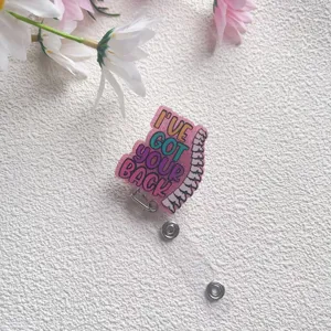Glitzerndes rosa ausziehbares Badge-Reel mit Wirbelsäulen-Illustration und Spruch
